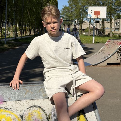Fear of God Essentials Light Oatmeal Summer Set Kids